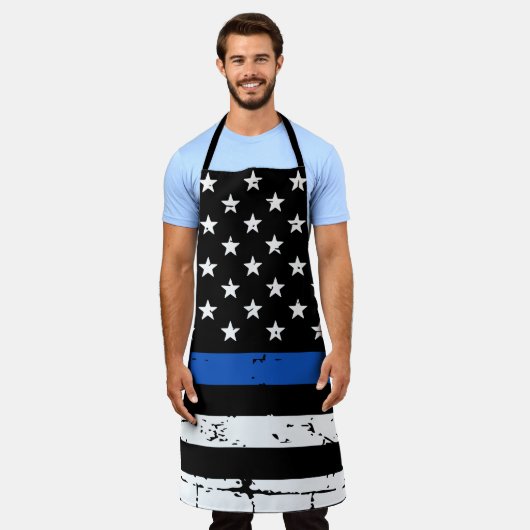 Rustic Thin Blue Line Police Officer BBQ Schort (Gedragen)