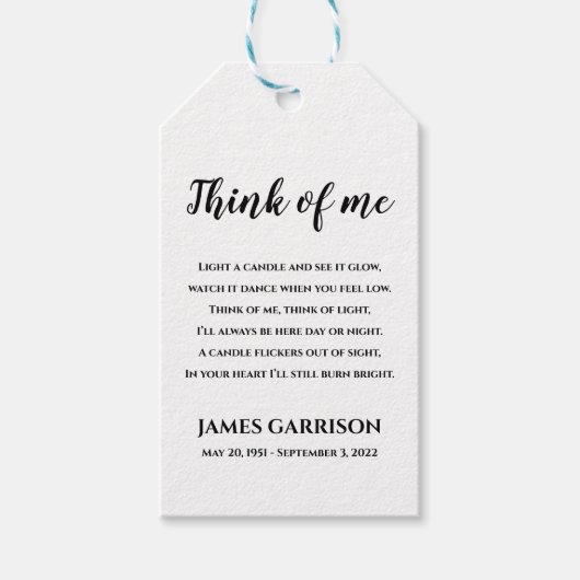 Rustic Think of Me Memorial Candle Favor Cadeaulabel (Voorkant)