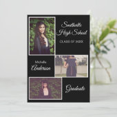 Rustic Three Photo Afstuderen Black Aankondiging (Staand voorkant)