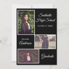 Rustic Three Photo Afstuderen Black Aankondiging