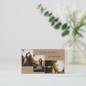 Rustic Three Photo Collage Wedding Photography Visitekaartje (Staand voorkant)