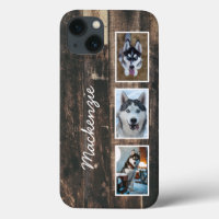 Rustic Three Photo Wood Collage Name Hoesje-Mate i
