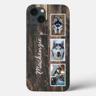 Rustic Three Photo Wood Collage Name Hoesje-Mate i Case-Mate iPhone Case