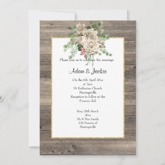 RUSTIC TIMBER NEUTRAL FLORAL WEDDING INVITATION KAART (Voorkant)