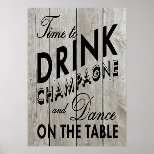 Rustic Time to Drink Champagne Black Poster (Voorkant)