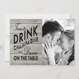 Rustic Time to Drink Champagne Holiday Photo Card Feestdagenkaart