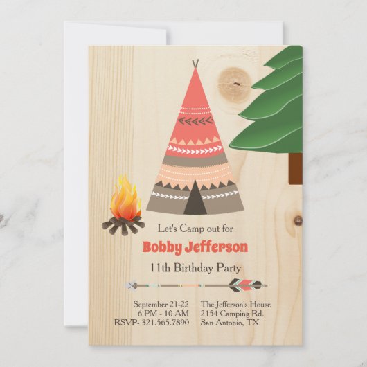 Rustic Tipi Camp Out Birthday Party Kaart (Voorkant)