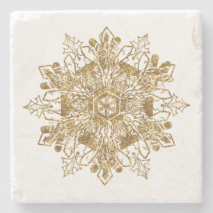 Rustic Toch Elegant Wintery Golden Snowflake Stenen Onderzetter