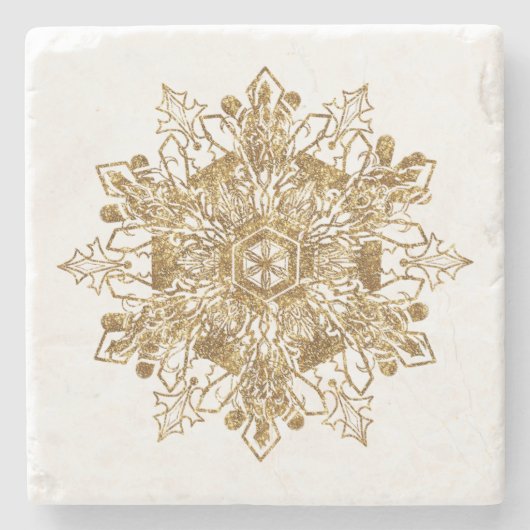 Rustic Toch Elegant Wintery Golden Snowflake Stenen Onderzetter (Voorkant)