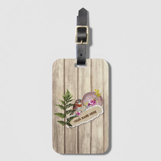 Rustic Torn Paper Wood Oil Paint Personalize Name Bagagelabel (Voorkant (verticaal))