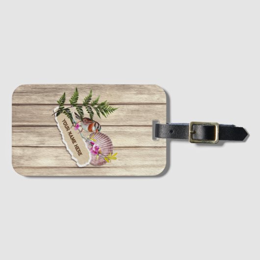 Rustic Torn Paper Wood Oil Paint Personalize Name Bagagelabel (Voorkant (horizontaal))