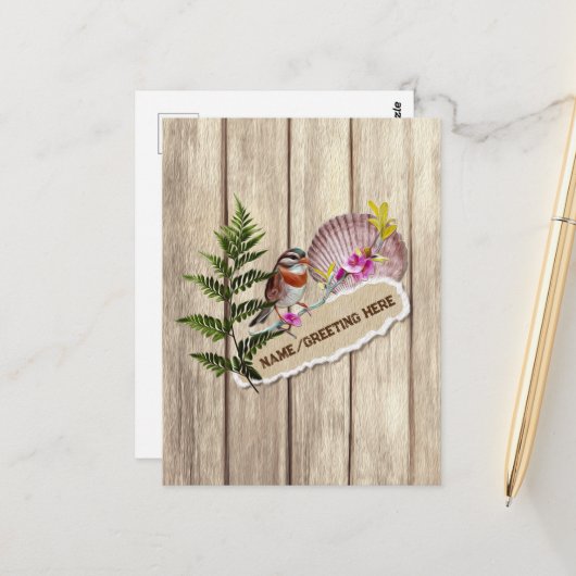 Rustic Torn Paper Wood Oil Paint Personalize Name Briefkaart (Voorkant / Achterkant in situ)