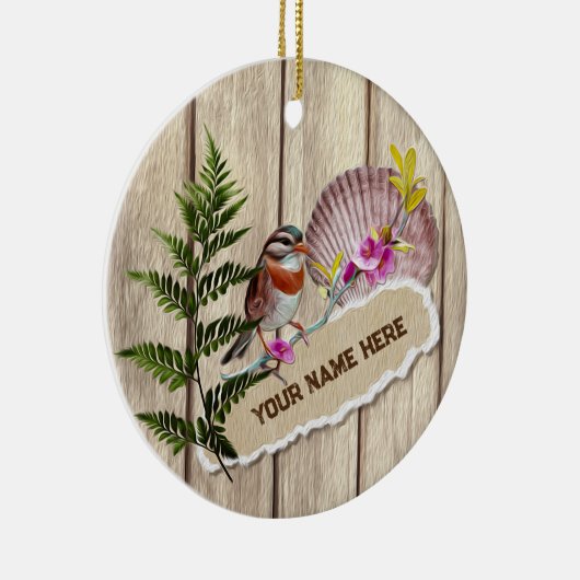 Rustic Torn Paper Wood Oil Paint Personalize Name Keramisch Ornament (Rechts)