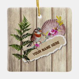 Rustic Torn Paper Wood Oil Paint Personalize Name Keramisch Ornament