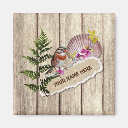 Rustic Torn Paper Wood Oil Paint Personalize Name Magneet (Voorkant)