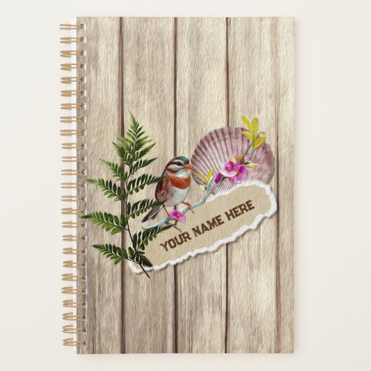 Rustic Torn Paper Wood Oil Paint Personalize Name Planner (Voorkant)