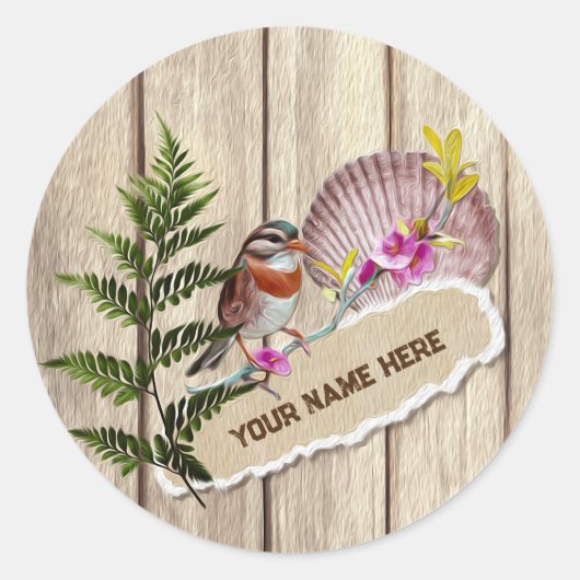 Rustic Torn Paper Wood Oil Paint Personalize Name Ronde Sticker (Voorkant)