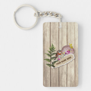 Rustic Torn Paper Wood Oil Paint Personalize Name Sleutelhanger