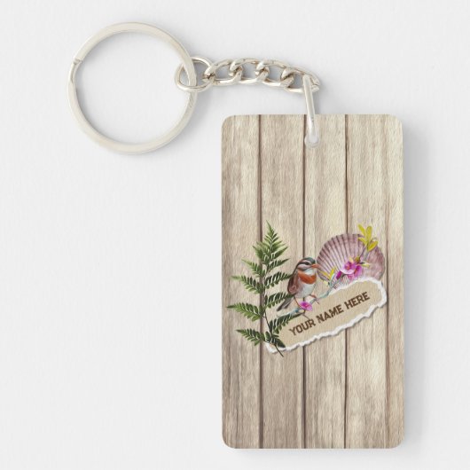 Rustic Torn Paper Wood Oil Paint Personalize Name Sleutelhanger (Voorkant)