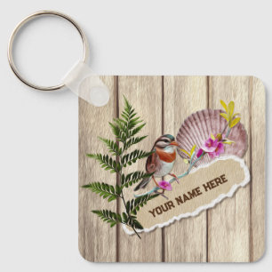 Rustic Torn Paper Wood Oil Paint Personalize Name Sleutelhanger
