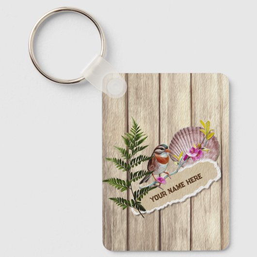 Rustic Torn Paper Wood Oil Paint Personalize Name Sleutelhanger (Voorkant)