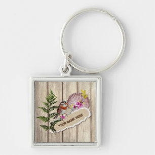 Rustic Torn Paper Wood Oil Paint Personalize Name Sleutelhanger