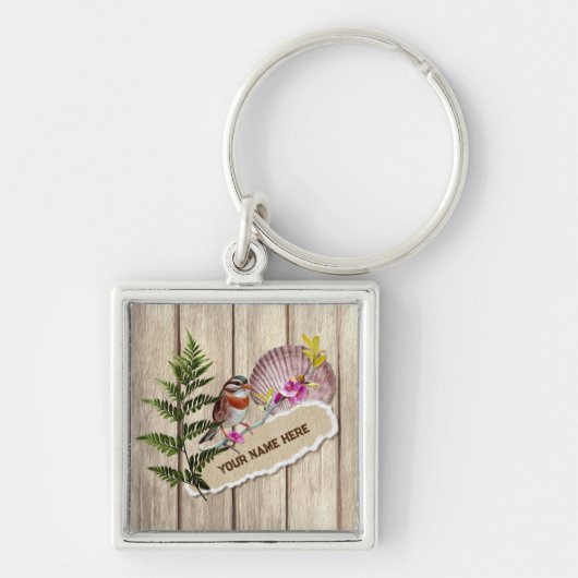 Rustic Torn Paper Wood Oil Paint Personalize Name Sleutelhanger (Voorkant)