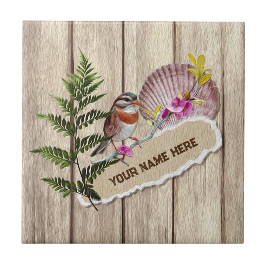 Rustic Torn Paper Wood Oil Paint Personalize Name Tegeltje (Voorkant)