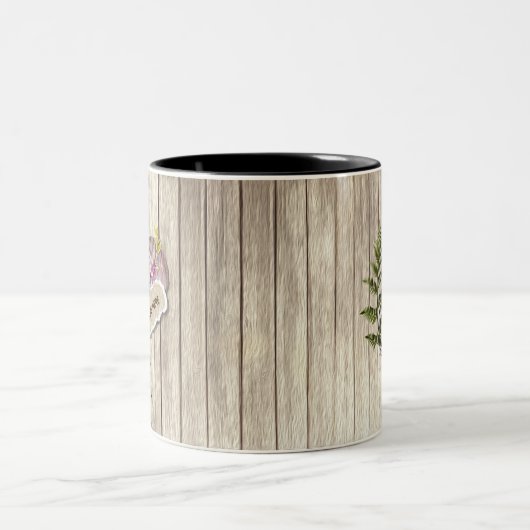 Rustic Torn Paper Wood Oil Paint Personalize Name Tweekleurige Koffiemok (Center)