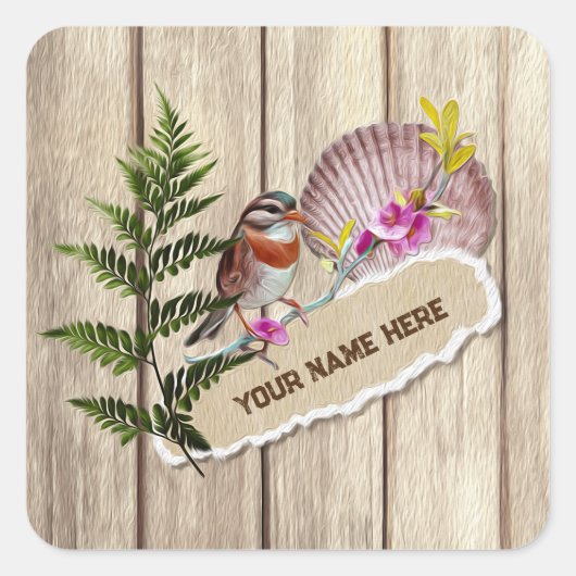 Rustic Torn Paper Wood Oil Paint Personalize Name Vierkante Sticker (Voorkant)