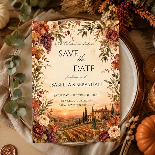 Rustic Toscane | Herfst Wijngaard Bruiloft Save The Date