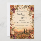 Rustic Toscane | Herfst Wijngaard Bruiloft Save The Date (Voorkant)