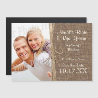 Rustic touw en jute foto magnetische uitnodiging