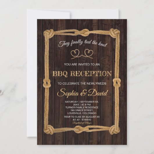 Rustic Touw Trouwen BBQ Receptie Kaart (Voorkant)