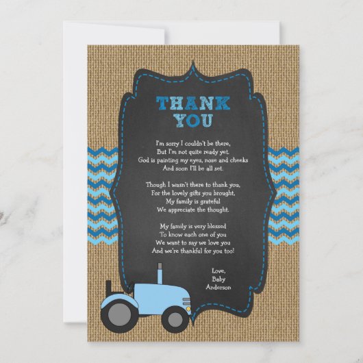 Rustic Tractor BOY Baby shower dank u Uitnodiging (Voorkant)