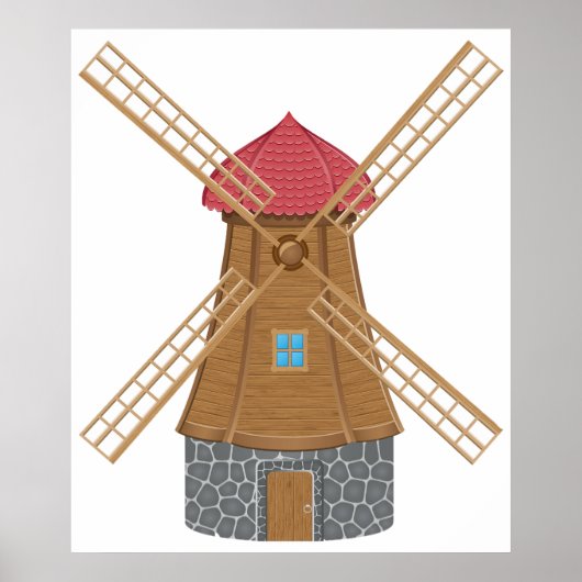 Rustic Traditional Wooden Windmill Poster (Voorkant)