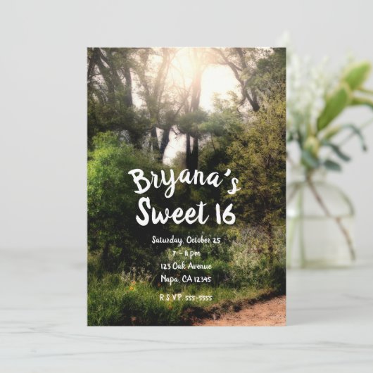 Rustic Trail Floral Enchanted Forest Sweet 16 Kaart (Staand voorkant)