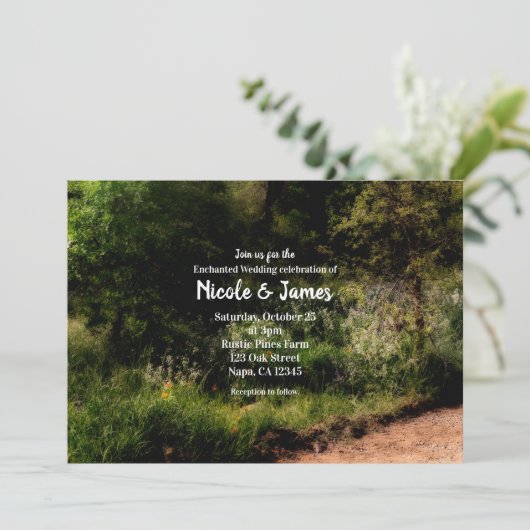 Rustic Trail Floral Enchanted Forest Wedding RSVP Kaart (Staand voorkant)