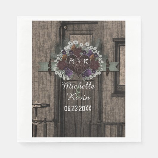 Rustic Train Herfst Floral Wedding Monogram Servet (Voorkant)