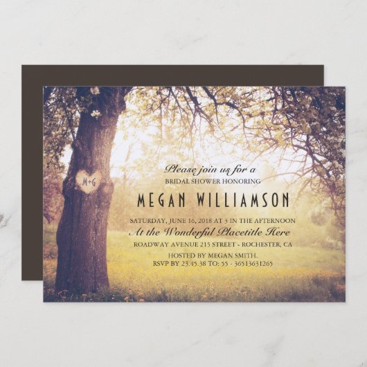 Rustic Tree and Carved Heart Vrijgezellenfeest Kaart (Voorkant / Achterkant)