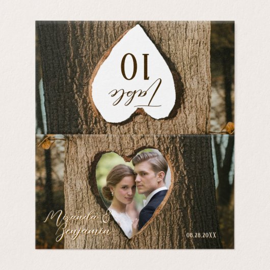 Rustic Tree Bark Hart Foto Tafel Nummer Kaart (Buitenkant ongevouwen)