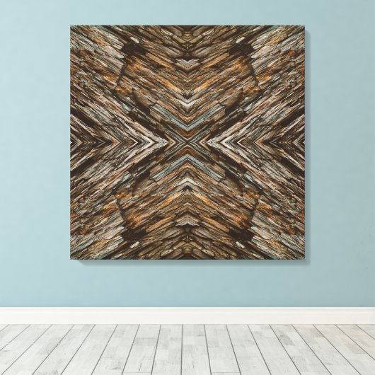 Rustic Tree Bark Photo Southwest Diamond Pattern Canvas Afdruk (Insitu (Houten vloer))