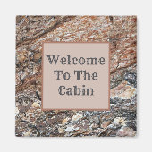 Rustic Tree Bark Photo Welcome to Cabin Magneet (Voorkant)