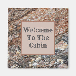 Rustic Tree Bark Photo Welcome to Cabin Magneet