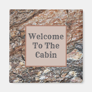 Rustic Tree Bark Photo Welcome to Cabin Magneet