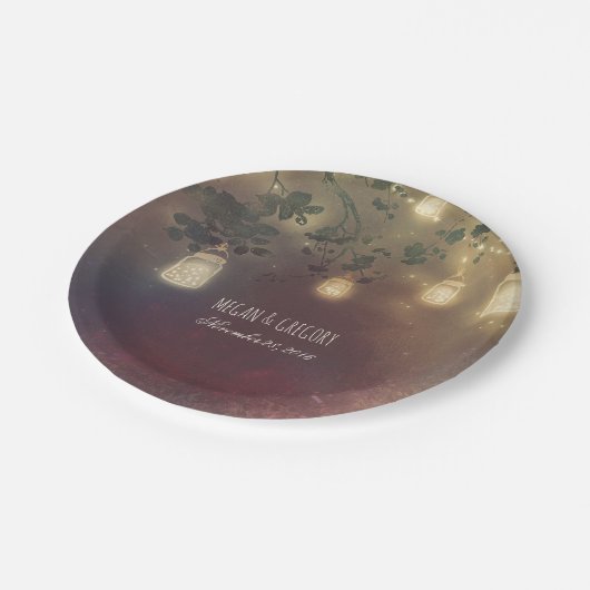 Rustic Tree Branches en Mason Jar Fireflies Papieren Bordje (Gekanteld)