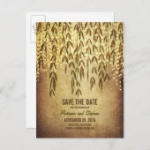 Rustic Tree Branches String Lights Sla de datum op Aankondigingskaart (Voorkant / Achterkant)