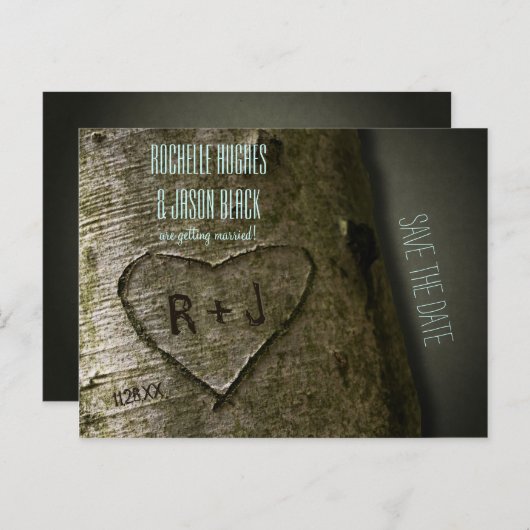 Rustic Tree Carve -- Save the Date Briefkaart (Voorkant / Achterkant)