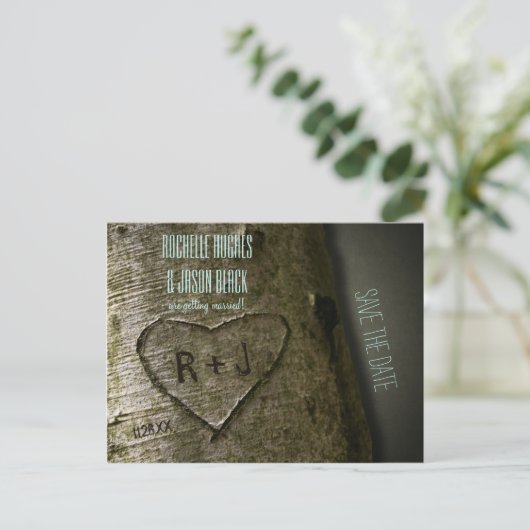 Rustic Tree Carve -- Save the Date Briefkaart (Staand voorkant)