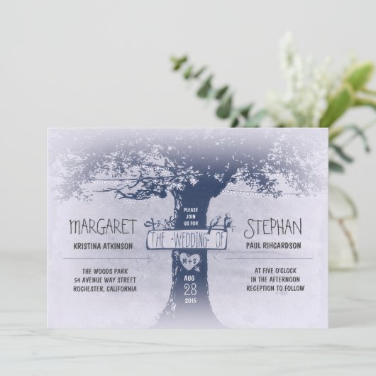 Rustic Tree en String Lights Uitnodiging voor de b (Staand voorkant)